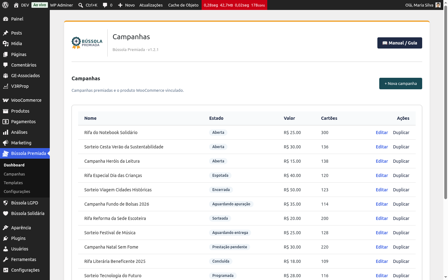 Lista de campanhas