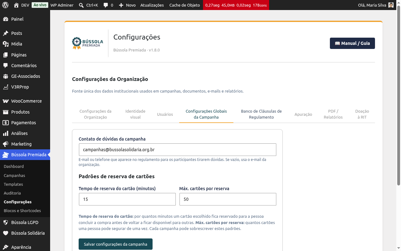Aba Configurações Globais da Campanha