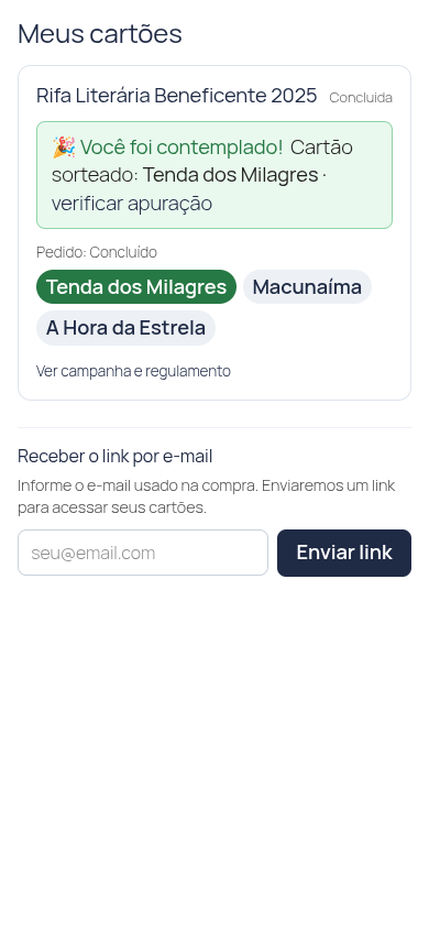 Painel Meus cartões no celular