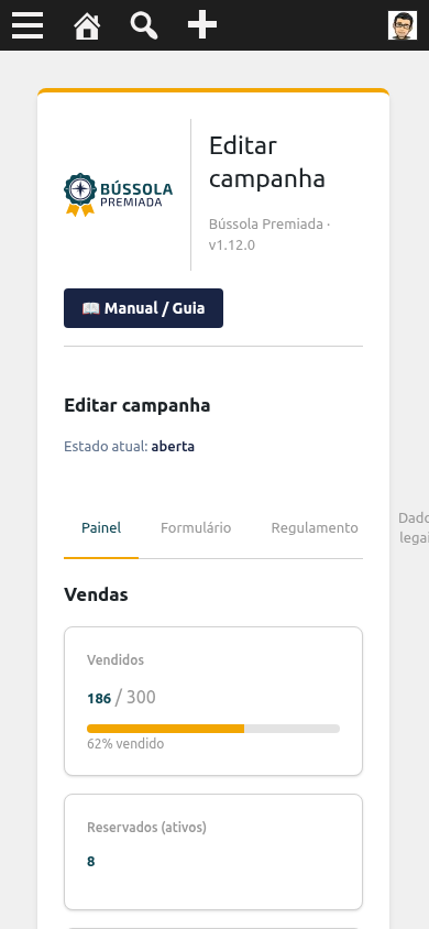 Painel da campanha no celular